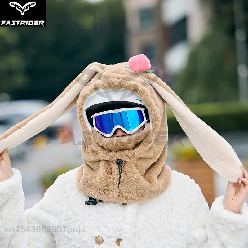 Cartoon Rabbit Ear Ski Helmet Cover Comfortable Soft Cycling Skiing Helmet Hat Cold-proof Lovely Winter Warm Plush Cap for Women
