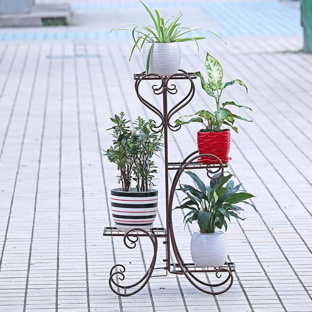 Metal Plant Shelf Flower Display Stand Garden Planter Holder with 4 Tier Shelves Indoor (Black)