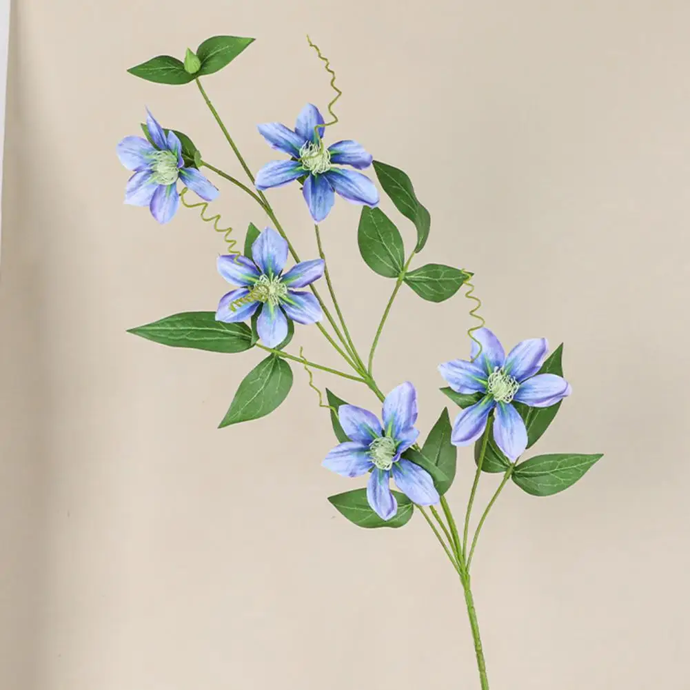 

Beautiful Plastic Flower Arrangement Realistic 5-head Clematis Fake Flower Easy-care Simulation for Wedding Home for Landscaping