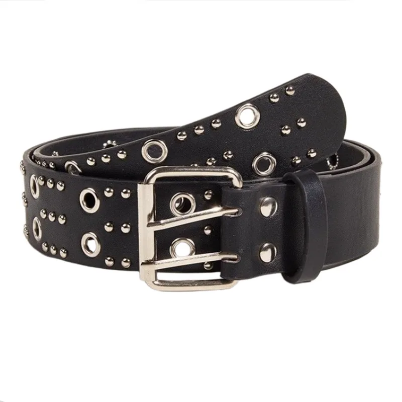 Punk-style double-breasted heavy metal belt, Korean fashion decorative waist belt for jeans