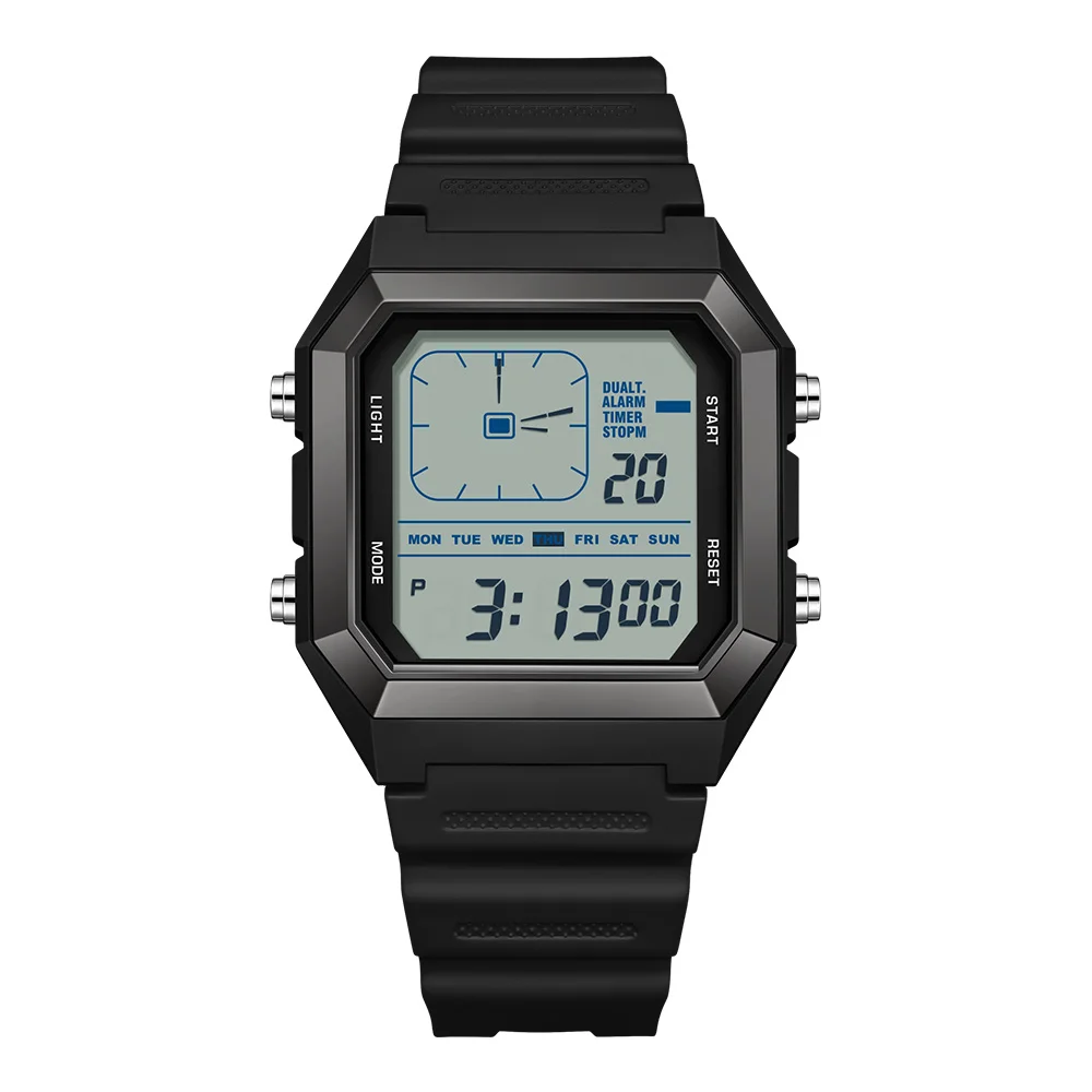 SANDA 6307 Waterproof Square Analog-Digital Watch with Night Light and Countdown Timer