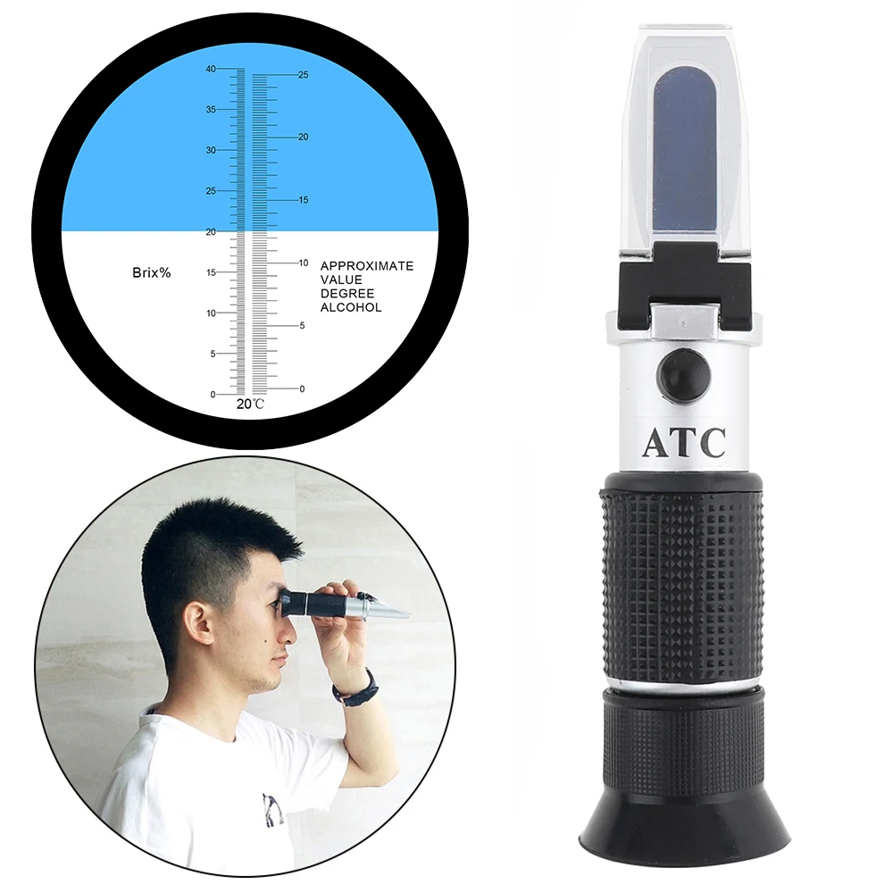 

2 In 1 0-25%Vol 0-40%Brix Adjustable Grape & Alcohol Refractometer with Pipette and Mini Screw Driver Support Manual Focusing