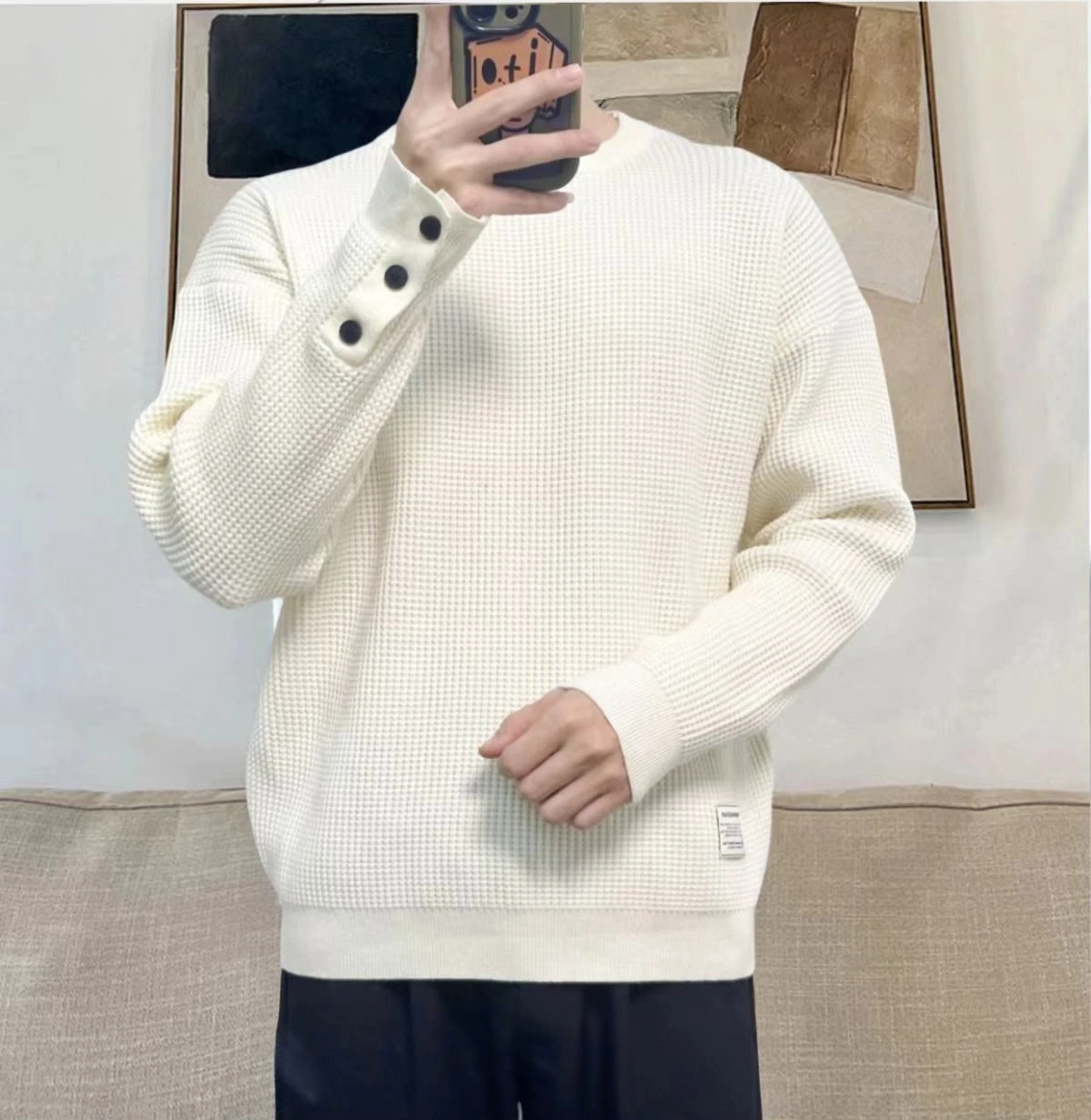 Description Picture 2 of item2024 Fashion Designer Men's Winter White Lazy Wind Sweater High-end Casual Pullover Knitwear Inner Round Neck Base Shirt