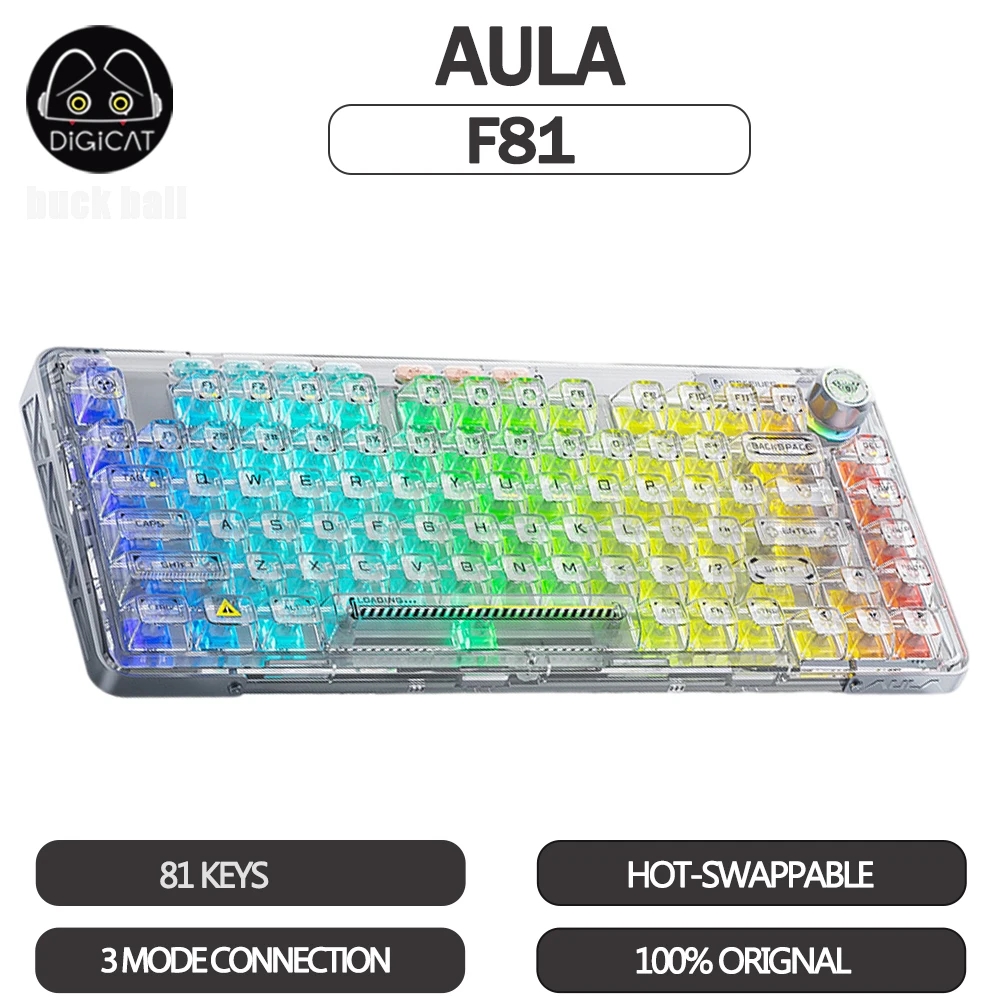 

Aula F81 Mechanical Keyboard 3Mode USB/2.4G/Bluetooth Wireless Keyboards Transparent Hot-Swapping Gasket Office Gaming Keyboard