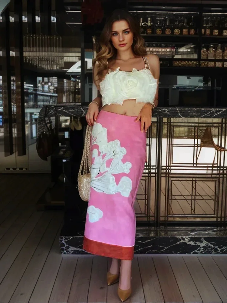 New 2024 Summer Female Chic Print Skirts Mid-Waist Zipper A-Line Woman Skirts Wild Causal Women's Straight Vintage Skirt Y2k
