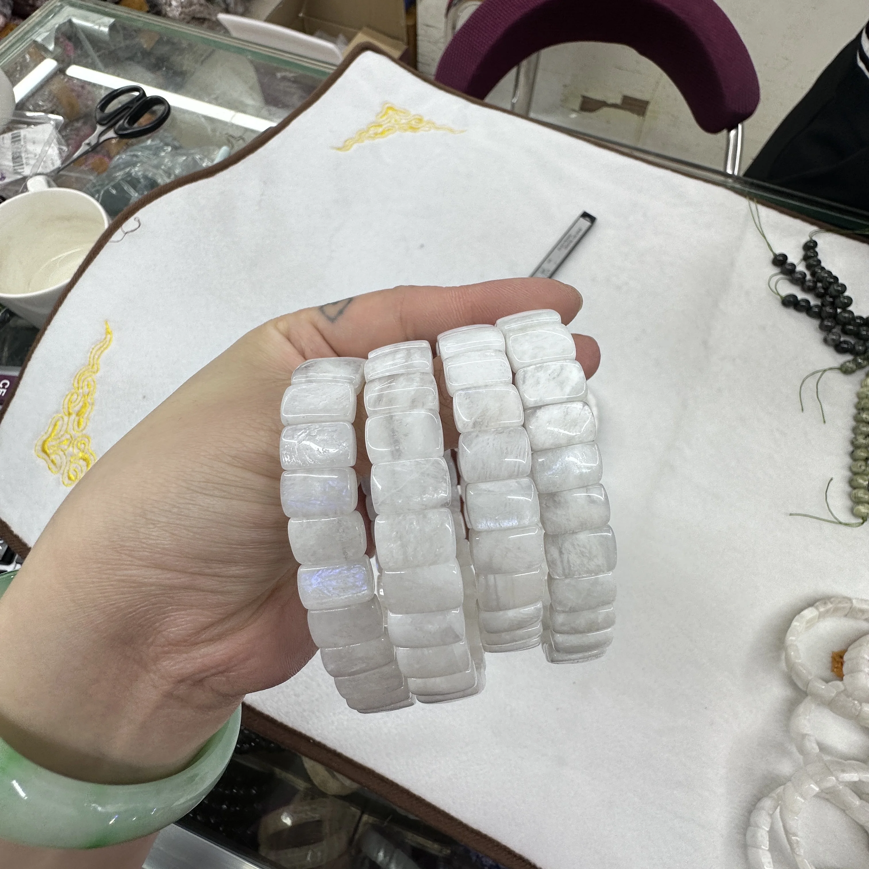 Braccialetto Di Pietra Di Luna Arcobaleno Blu Braccialetto Di Gioielli In Pietra Naturale Per Donna Per Regalo All'Ingrosso!