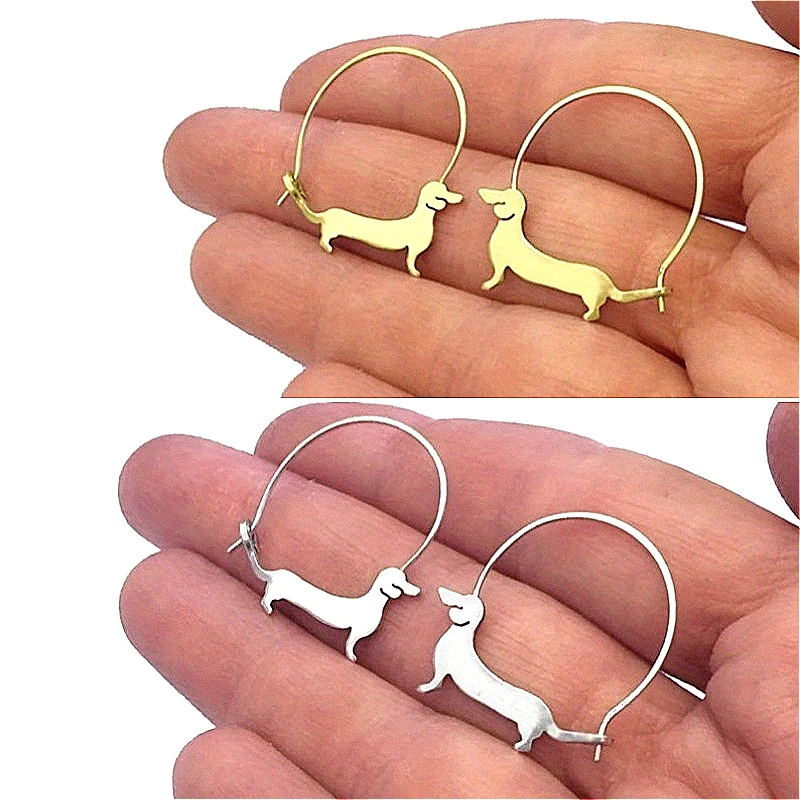 Dachshund Sausage Dog Hoop Earrings in Silver and Gold