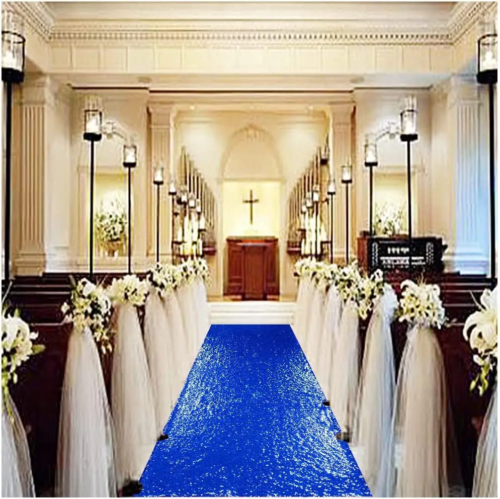 Blue Aisle Runner-2FT/4FTx15FT-Sequin Aisle Runners Carpet Outdoor Bridal Runner for Wedding Ceremony -Royal Blue