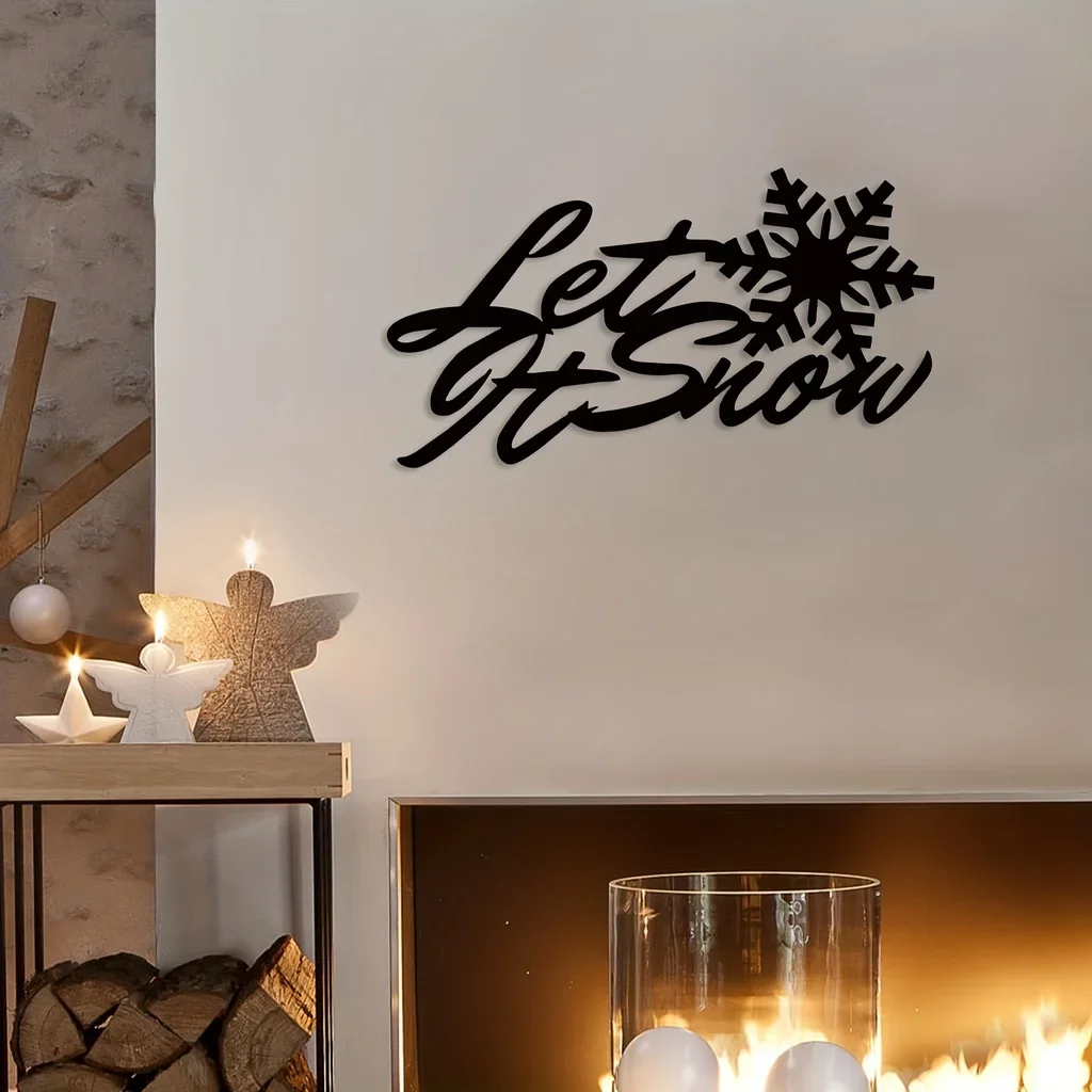 

1pc Let It Snow Metal Decor Sign Snowflake Artistic Text Sign Metal Wall Art Living Room Front Door Corridor Decor Wall Hanging