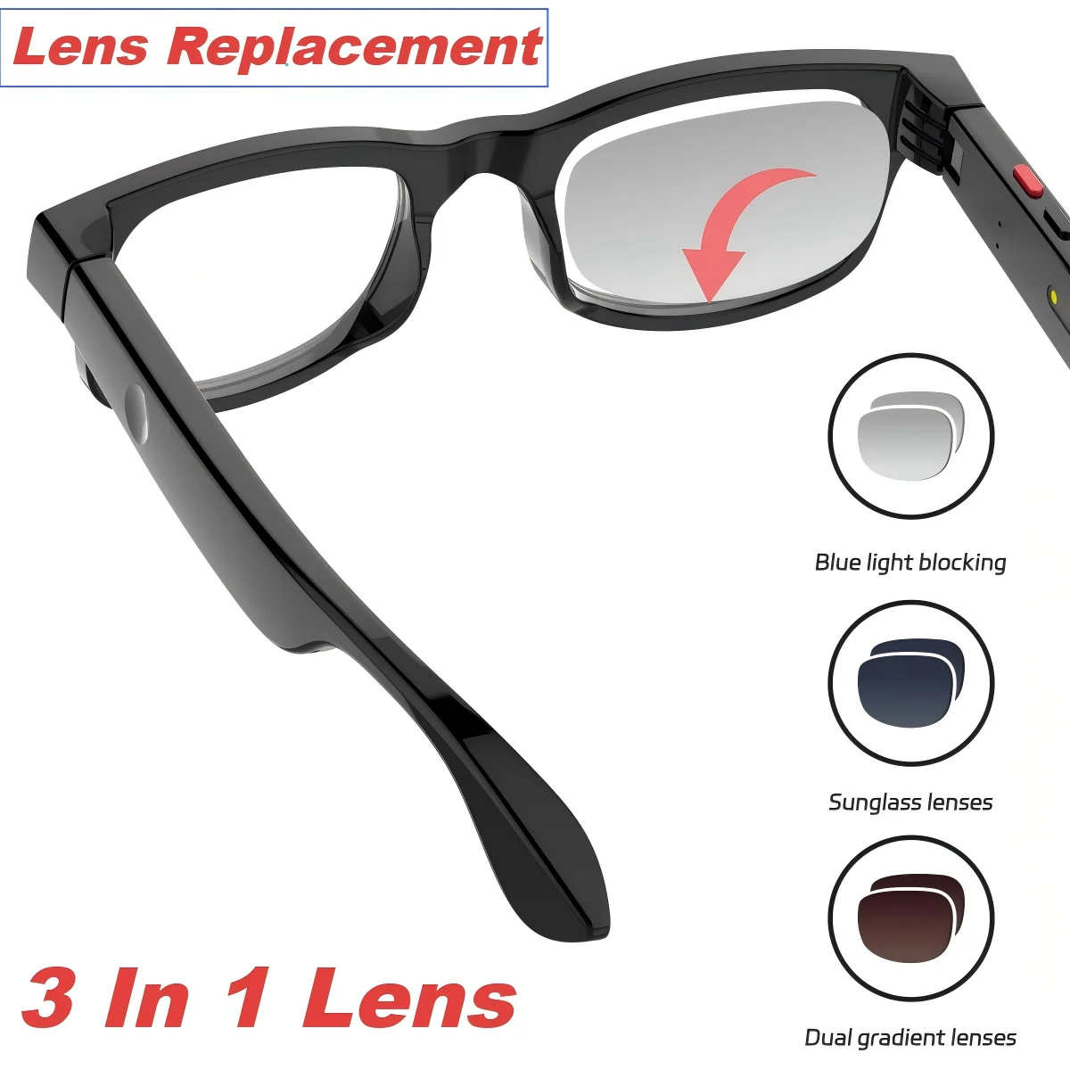 500W AI Smart Camera Sunglasses 3in1 lens ChatGPT Translation Voice Control WiFi Bluetooth HD1080P Shooting Intelligent Glasses