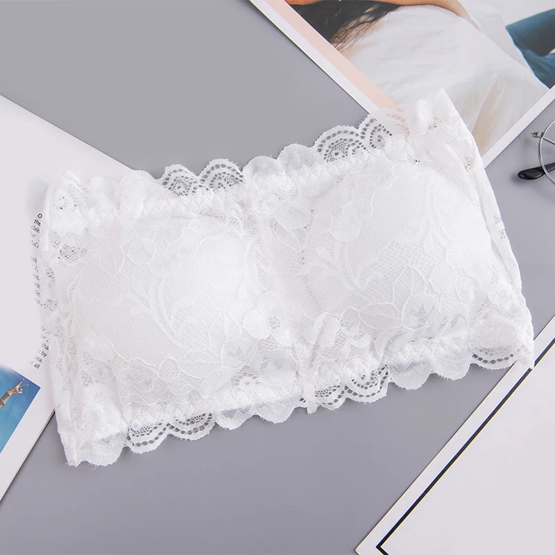 2021 Female Summer Crop Tank Top Women Fashion Deep V Lace Bras Embroidery Floral Tank Top Bra Wrapped Chest Camisole Padded Bra