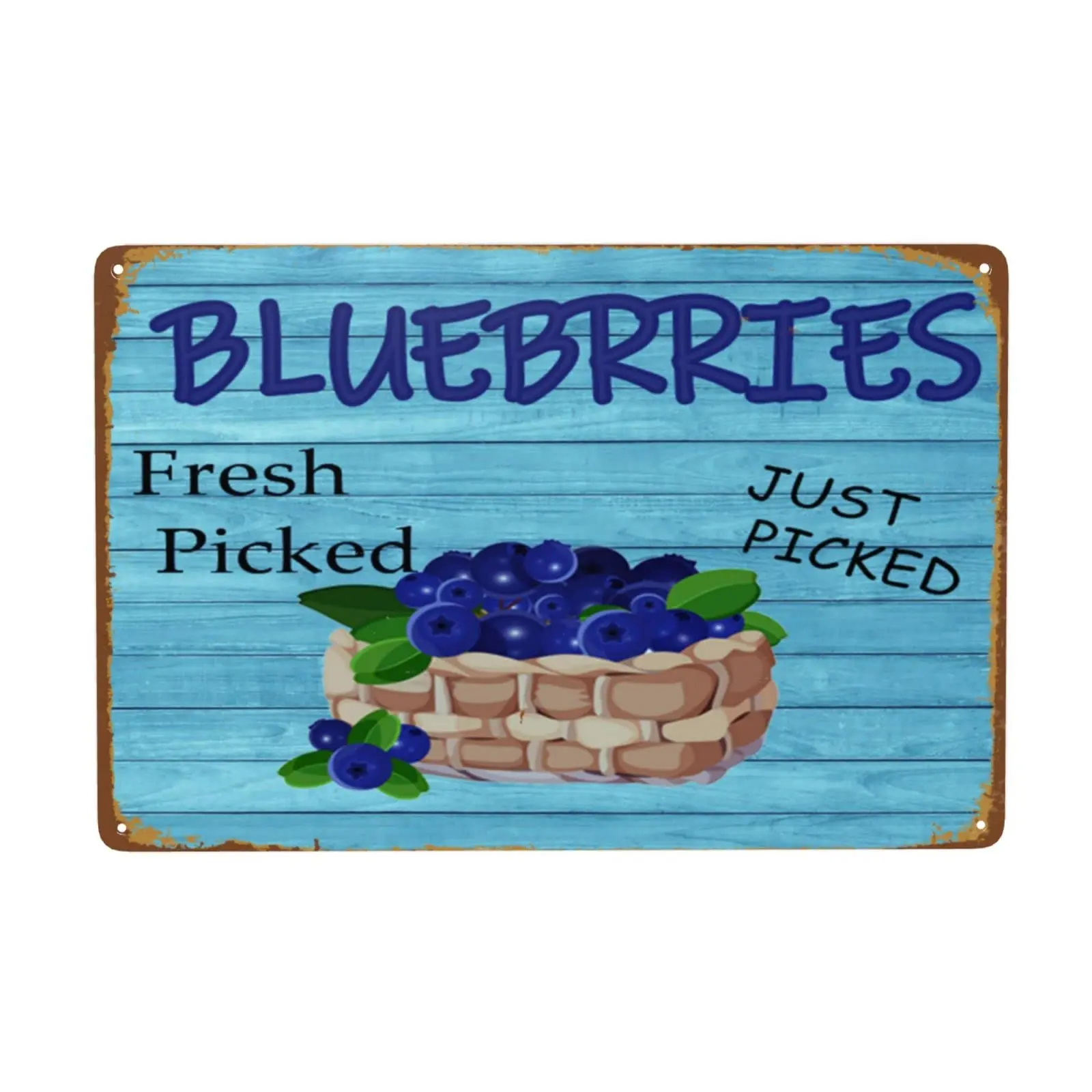 

Fresh Picked Blueberries Retro Metal Tin Sign Vintage Signs For Home Wall Decor 8x12 Inch