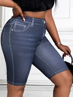 Plus Size Women's Skinny Capris Pants Imitation Denim Print Curve Female Casual Stretch Knitted Sporty Cropped Leggings Summer - Image 2