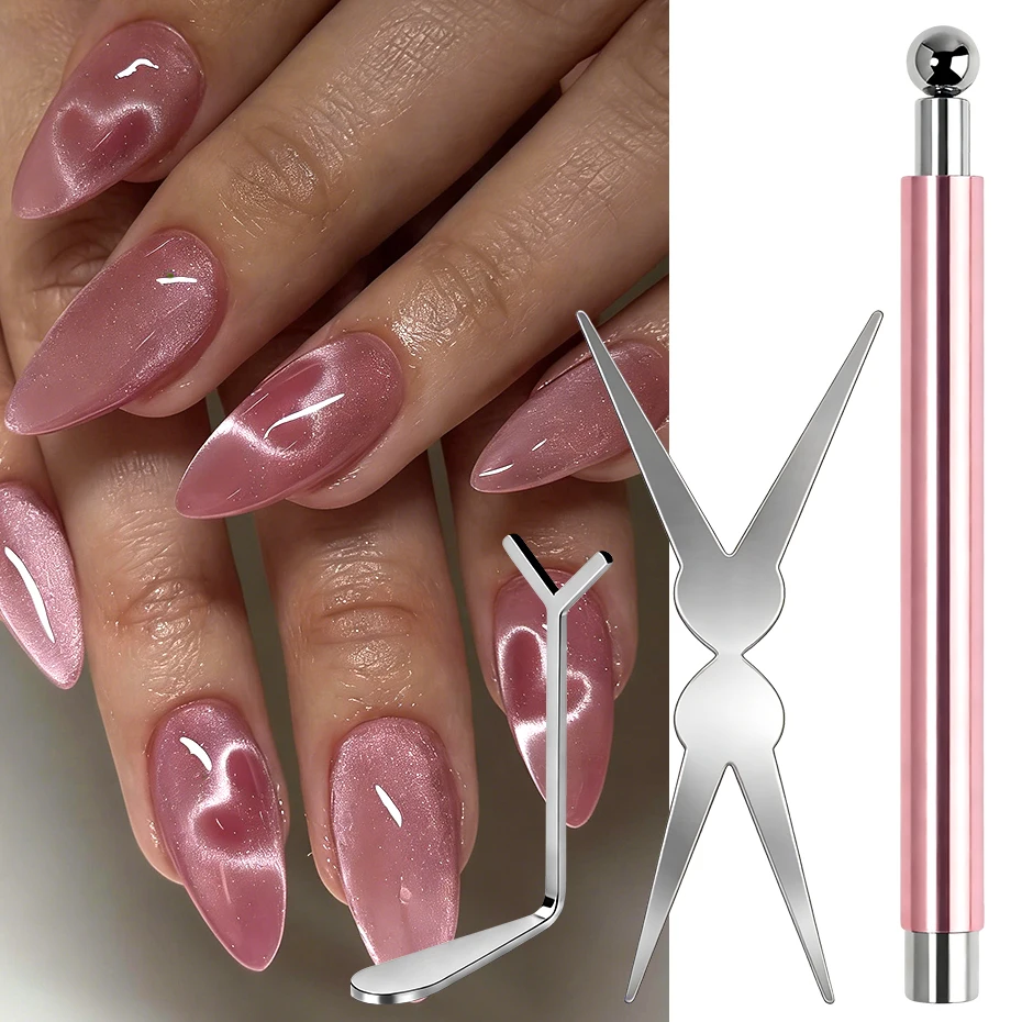 3개 세트 캣아이 네일 마그넷 세트 프렌치 팁 캣아이 하트 스월 마그넷 네일 마..