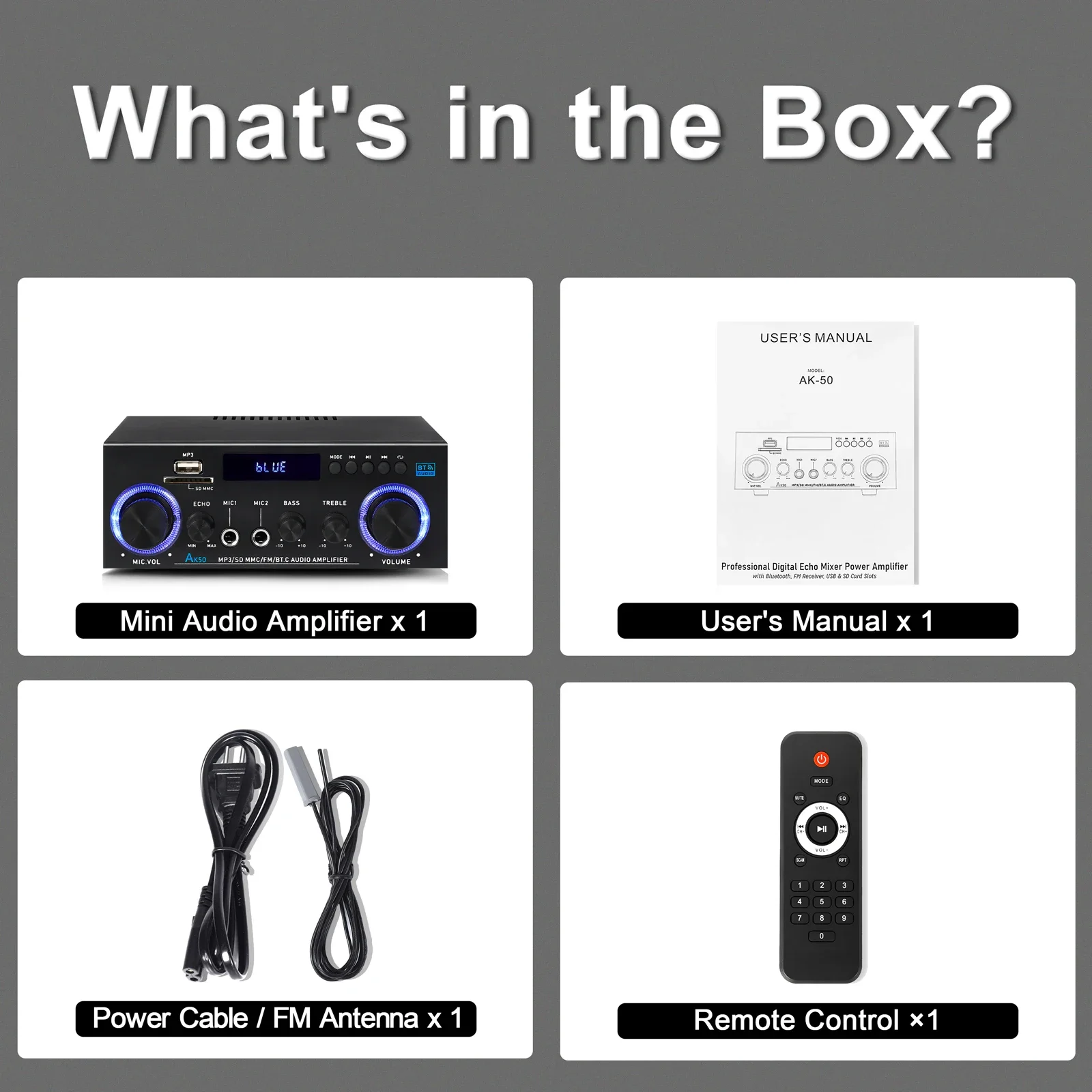 AK50 HiFi Digital Amplifier Channel 2.0 Bluetooth Surround Sound AMP Max Power 8