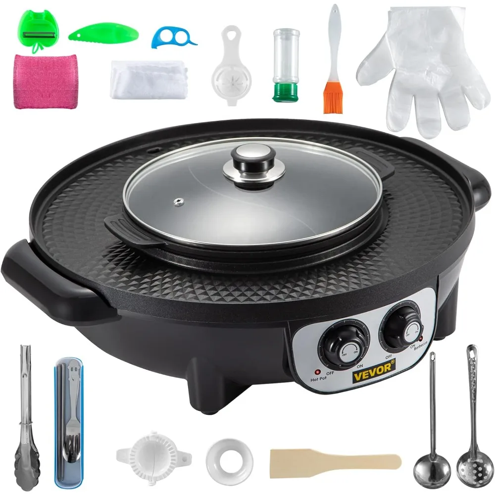 

2 in1 Electric Grill and Hot Pot, 2200W BBQ Pan Grill and Hot Pot, with Dual Temp Control, Smokeless Grill with Nonstick Coating