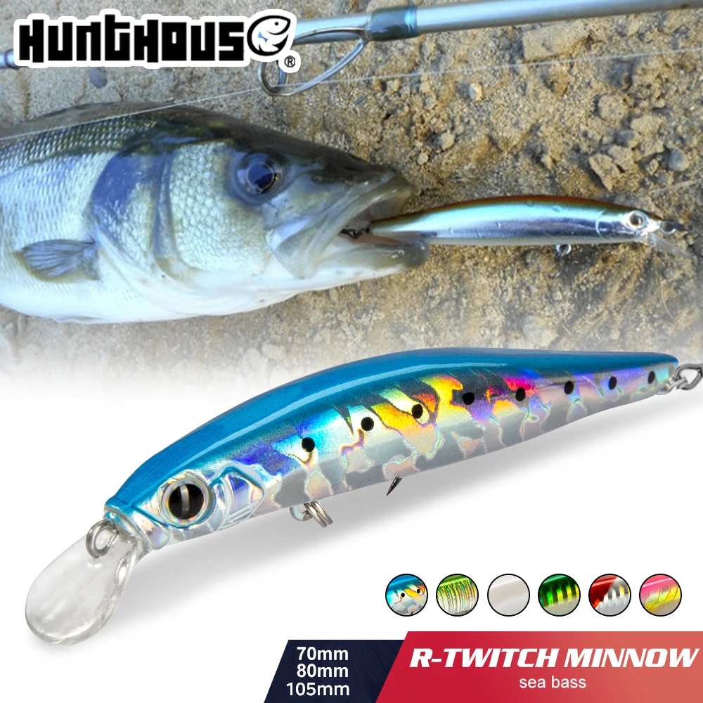 Hunthouse Künstler Minnow Angelköder 70 mm/80 mm/105 mm sinkender harter Köder Wobbler Swimbait Salzwasser für Seebarsch-Gerät