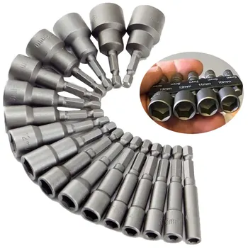 9pcs/set 5mm-13mm Hex SocketS Sleeve Nozzles Nut Driver Set Power Nuts Driver Socket Screwdriver Set Bits Sets Tools