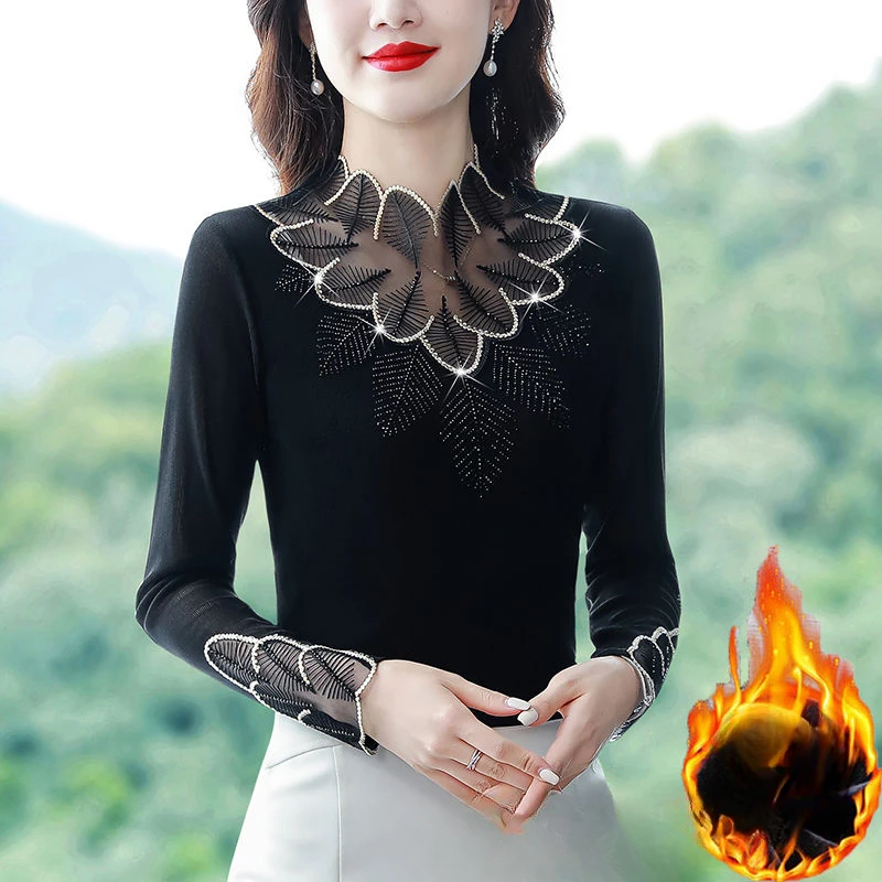 

Новинка 2023, женские осенне-зимние блузки с длинным рукавом, топы, женские рубашки с цветочной вышивкой, дамские облегающие повседневные рубашки G525