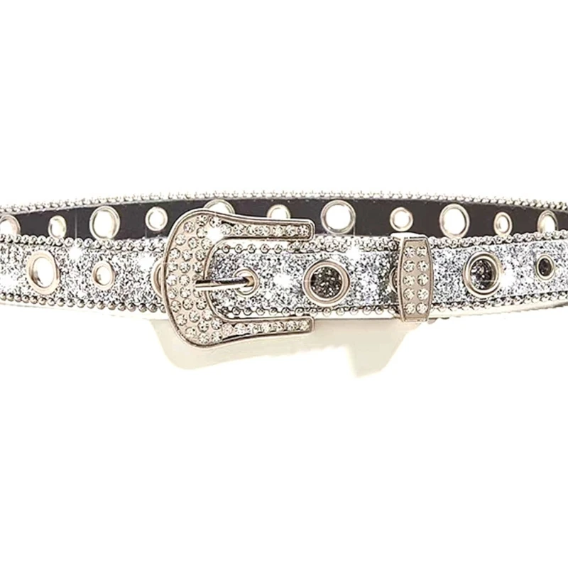 

Y2k Adult Waist Belt with Pin Buckle Luxurious Ladies Full Sequins Waistband