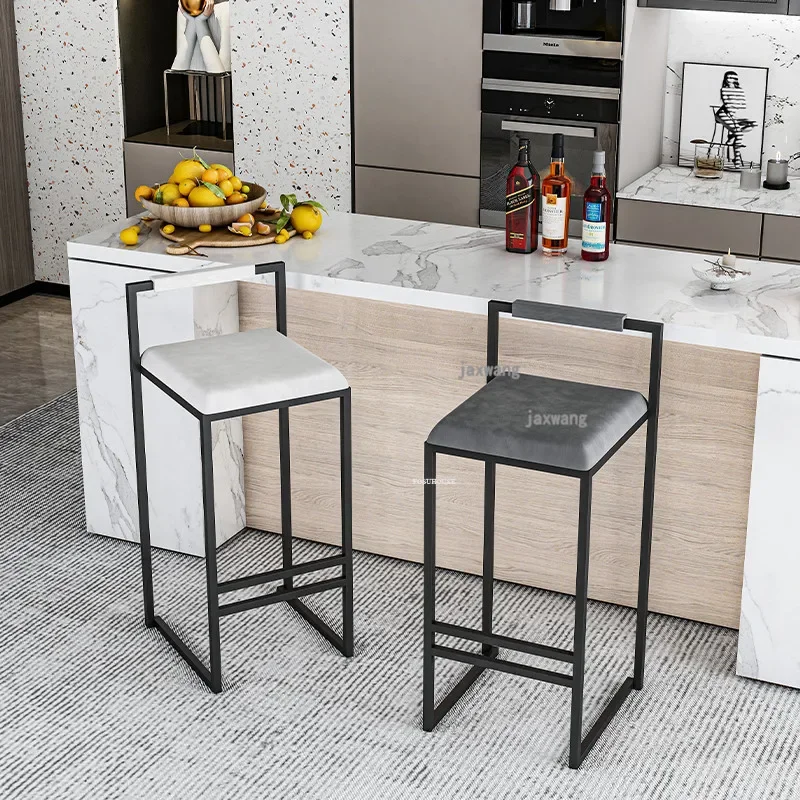 Nordic Velvet Back Bar Chairs Kitchen Furniture Iron High Bar Stool Counter Stool