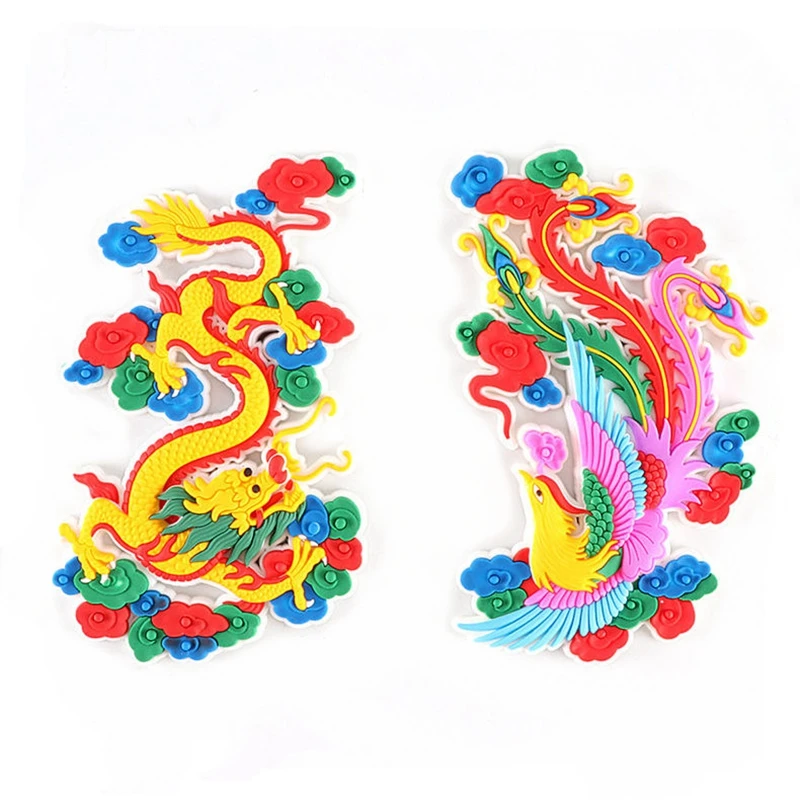

Chinese Beijing Mascot Dragon And Phoenix 3D Fridge Magnets Souvenirs Refrigerator Magnetic Stickers Gift