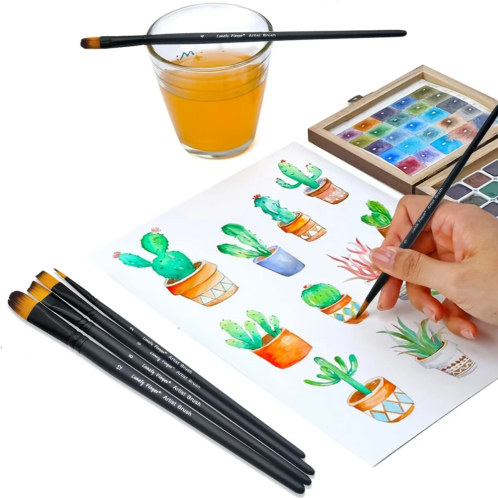 6pcs Acrylic Paint Brushes Set Different Nylon Tips for Acrylic Oil Watercolor Gouache Artist Professional Painting Kits 6