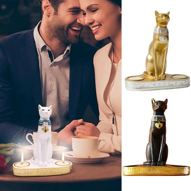 

Egyptian cat candlestick durable resin made Candlestick Holders stylish Exotic Egyptian cat candlestick sculpture ornaments