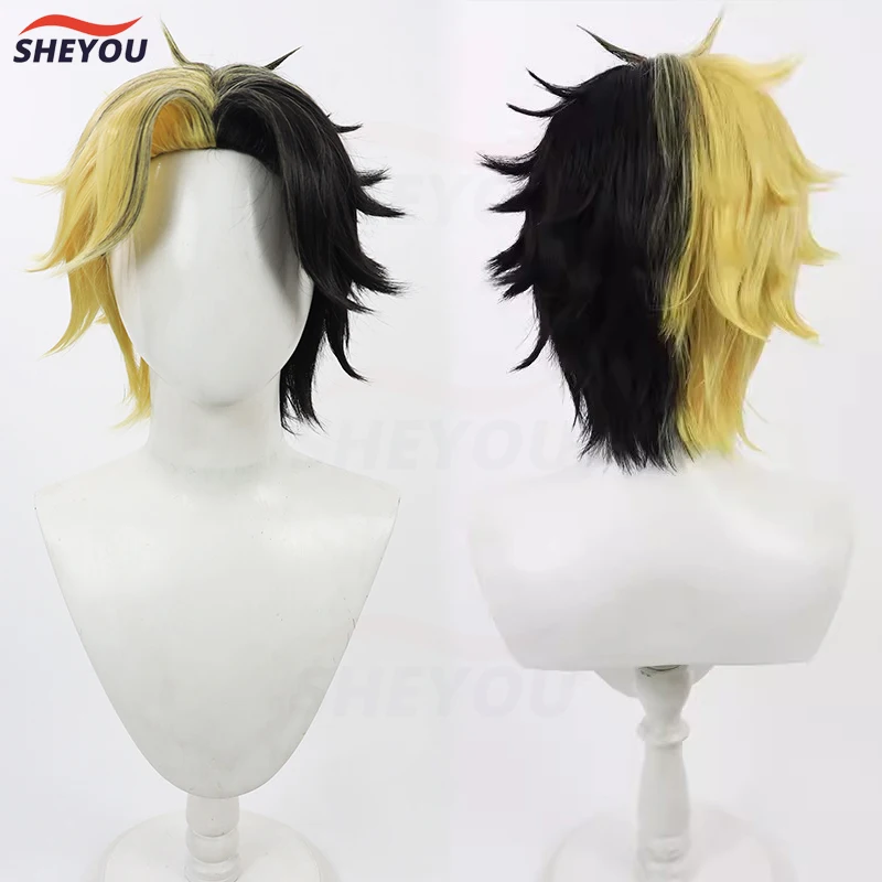 

Rayne Ames Cosplay Wigs Anime Mashle Magic and Muscles Black Yellow Easton Magic Heat Resistant Synthetic Hair Wig + Wig Cap