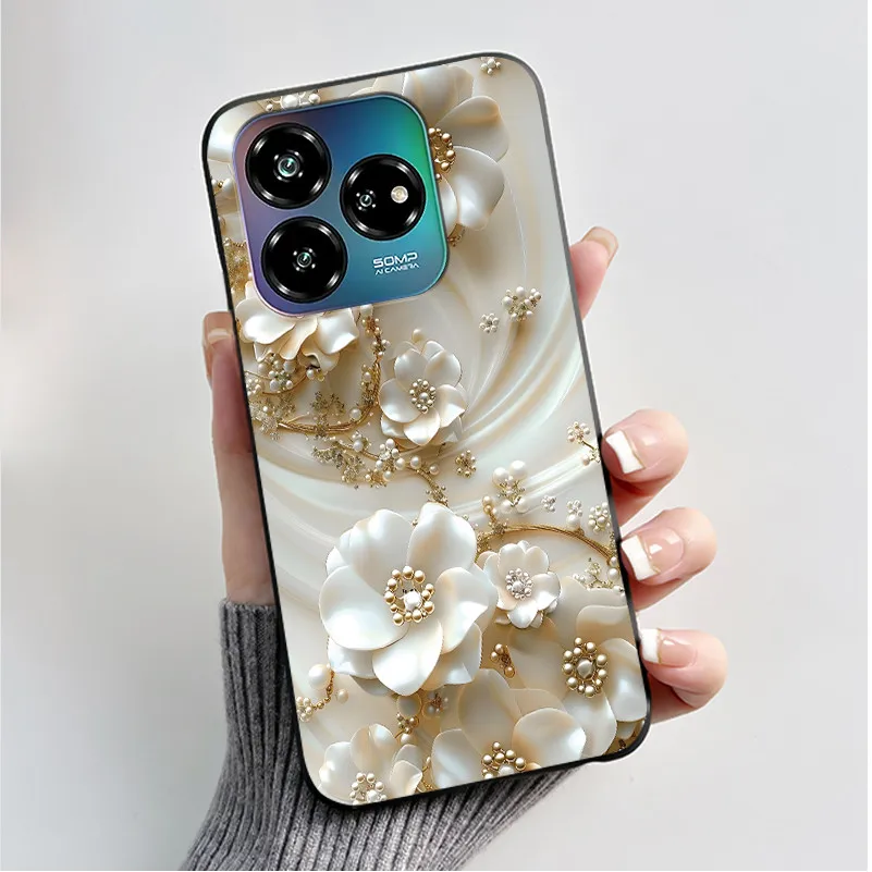 Black Soft Silicone Case with Cute Flower Cartoon Design