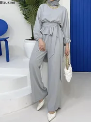 New Middle East Women Clothing Elegant Females Arabian Dubai Abayas Sets Fashion Muslim 2 PCS Sets Islamic Costume Musulman Suit