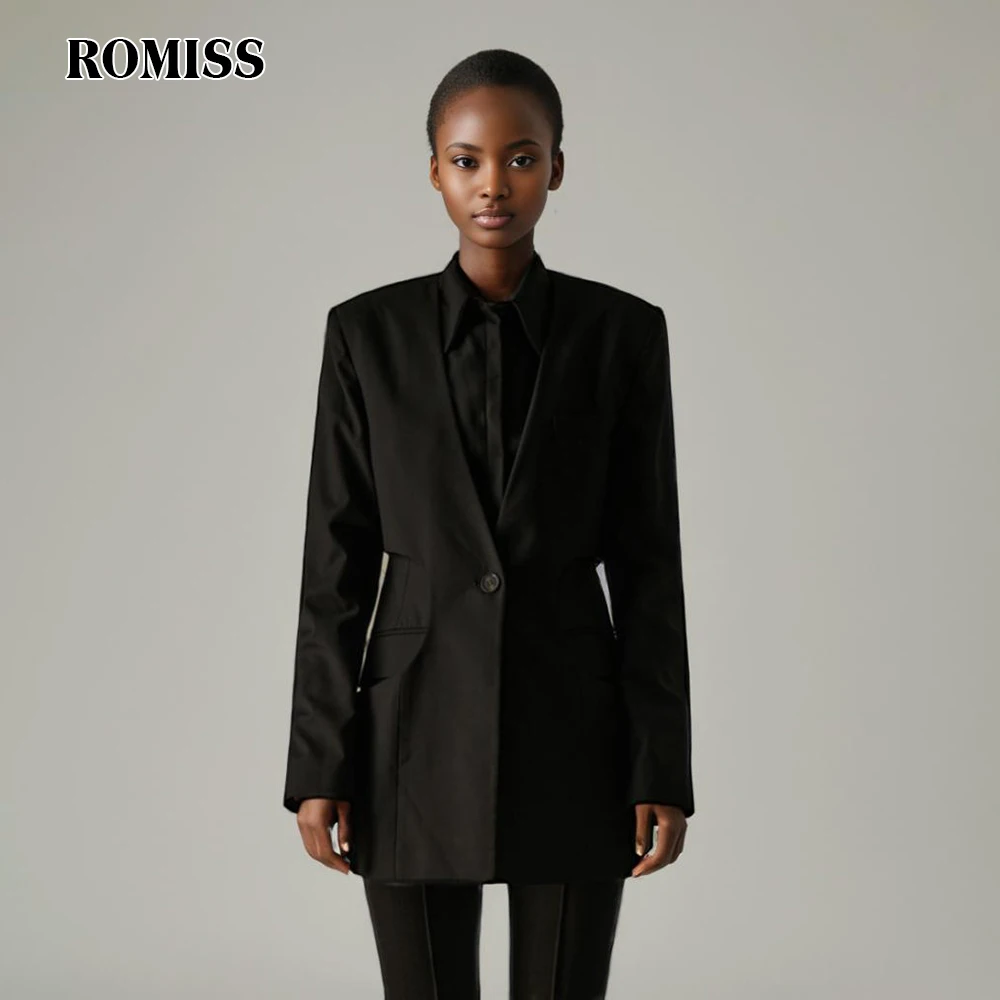 

ROMISS Minimalist Hollow Out Temperament Blazers For Women Lapel Long Sleeve Single Button Autumn Casual Solid Blazer Female