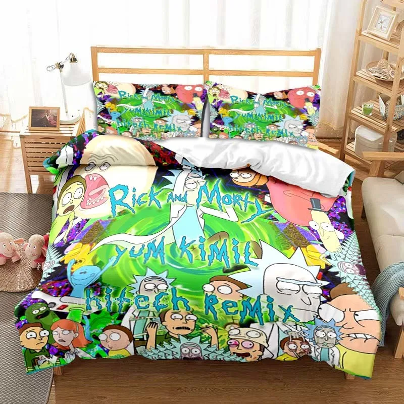 

Kids Cartoon Anime Rick All Season Twin Bedding Set 3 Piece Comforter Set Bed Duvet Cover Double King Comforter Cover