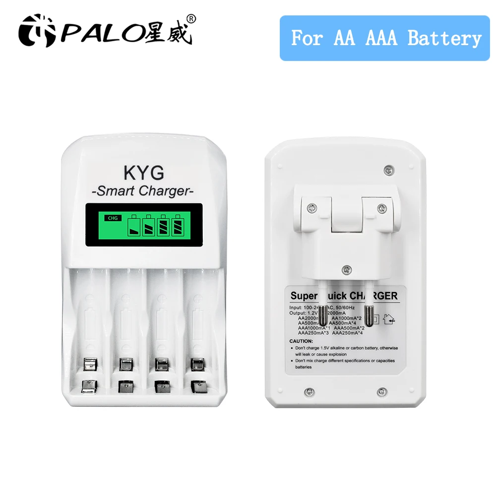 

PALO Intelligent 4 Slots Smart fast LCD Battery Charger for 1.2V AA AAA NiMh Ni-Mh 2A 3A Rechargeable Batteries