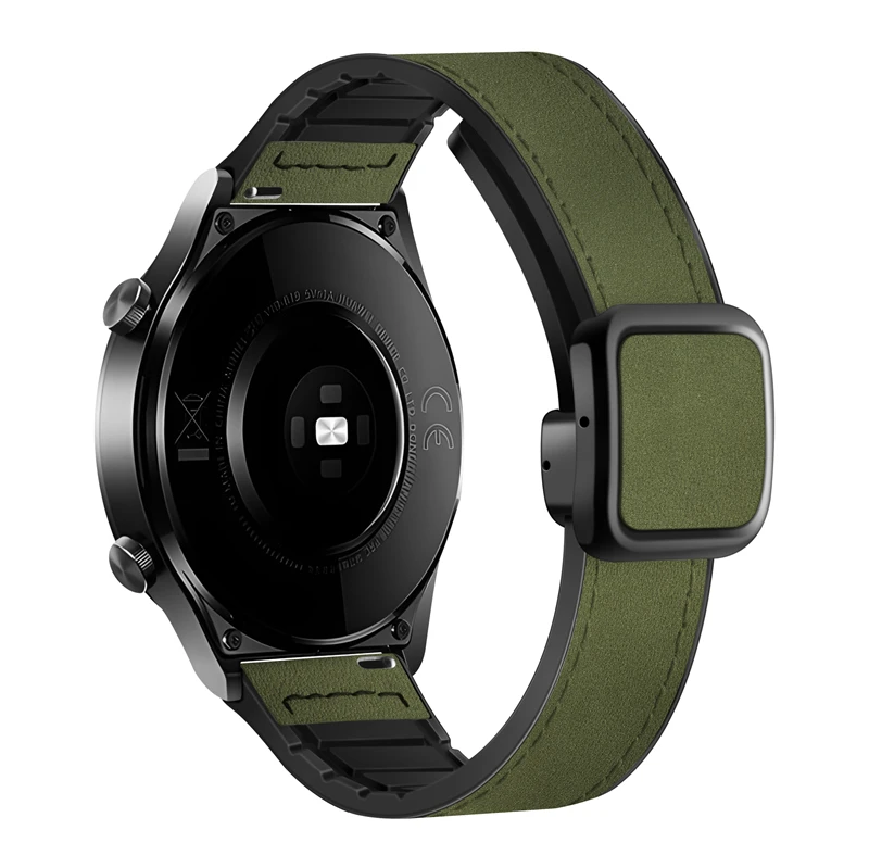 Dual-Material Leather and Silicone Watch Strap - 22mm/20mm Adjustable Band