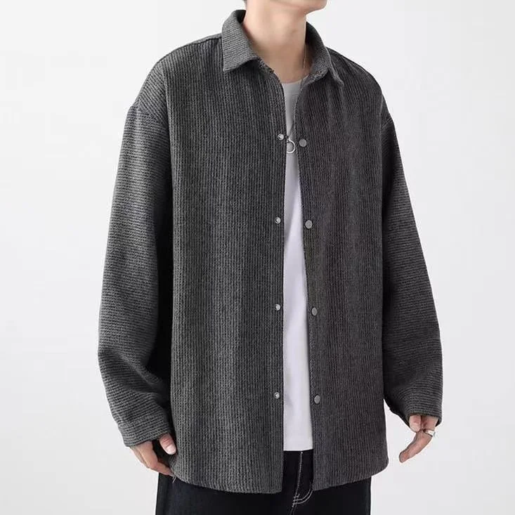 2023 Spring Autumn New Turn-down Collar Long Sleeve Button Knitting Shirt Man High Street Loose Casual Youth All-match Cardigan