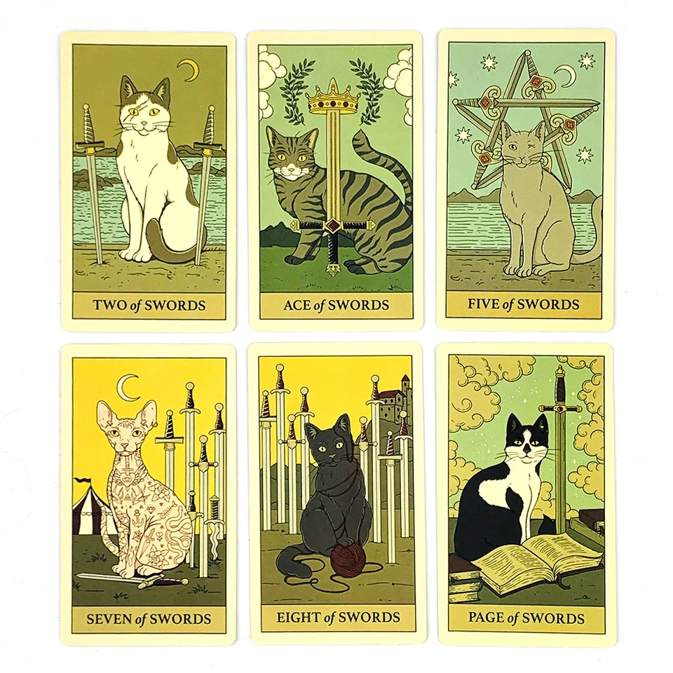 Wyspell Tarot cards, cat: a 78 card game with guide (English language not guaranteed), unique tarot for cat lovers, cute cards for beginners