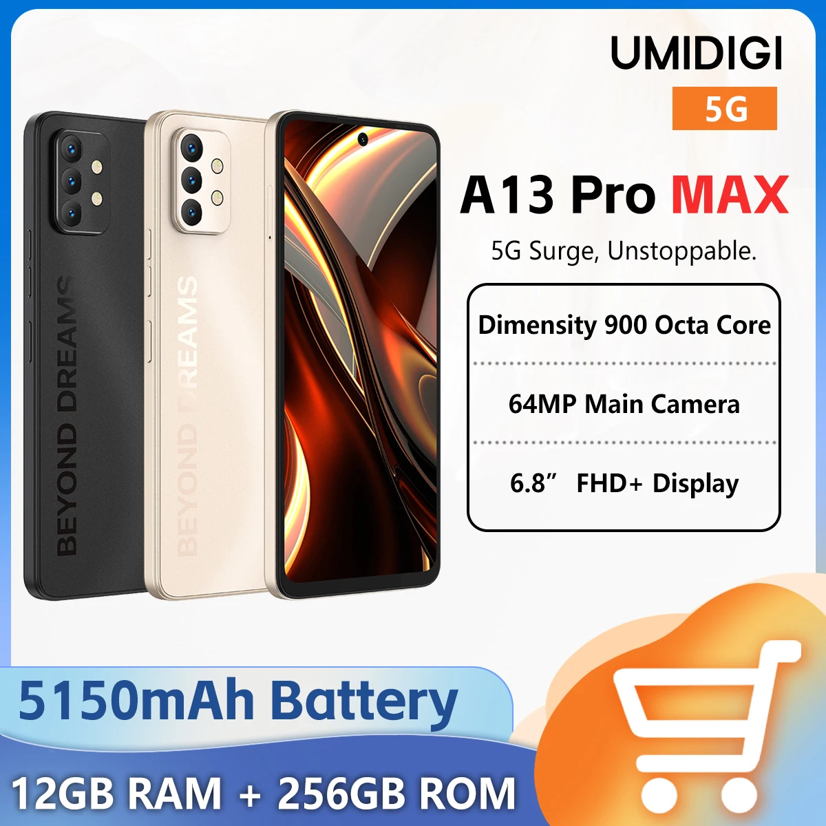 

UMIDIGI A13 Pro Max 5G Phone Dimensity 900 12GB+256GB 64MP Camera 6.8'' FHD+ Display 5150mAh Battery 18W Smartphone Android