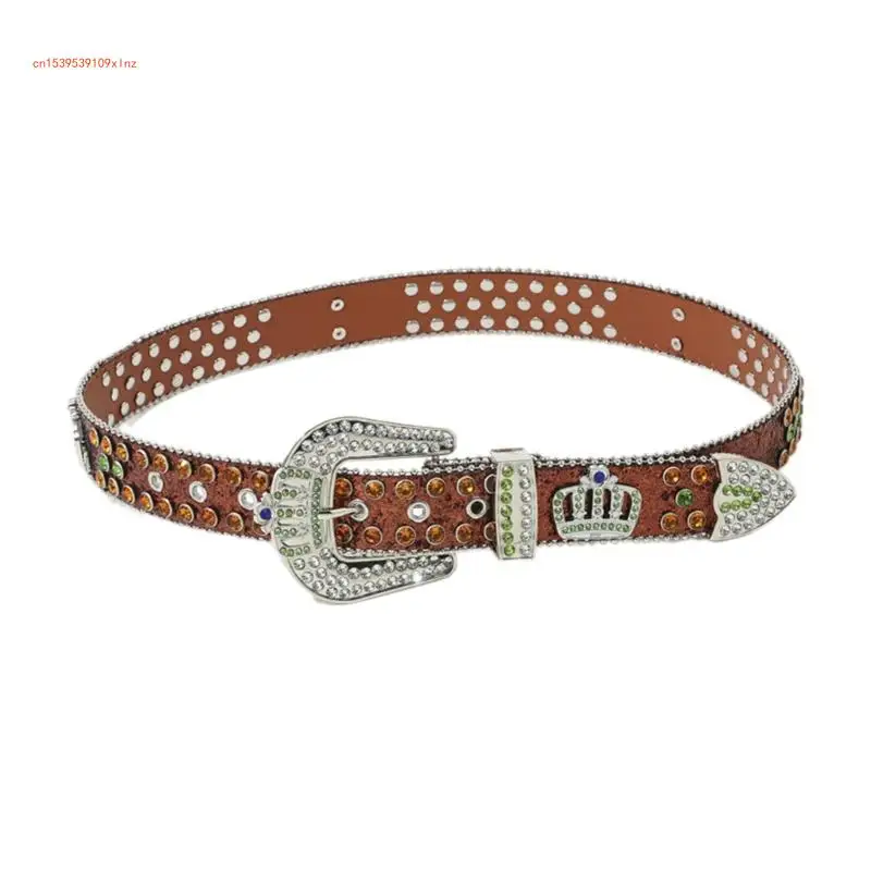 

Punk Studded Belt for Jeans Women Crystal PU Leather Waist Belt