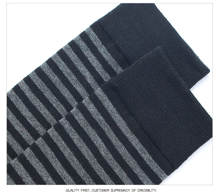Men's Long Socks Pack - 5 Pairs Striped & Solid Black Cotton Crew Socks | Comfortable Plus Size EU40-47