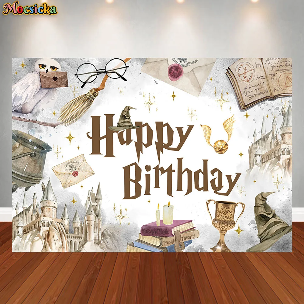 

Mocsicka Magic World Backdrop Baby Birthday Cute Owl Happy Birthday Party Decor Photography Background Kid For Photo Studio