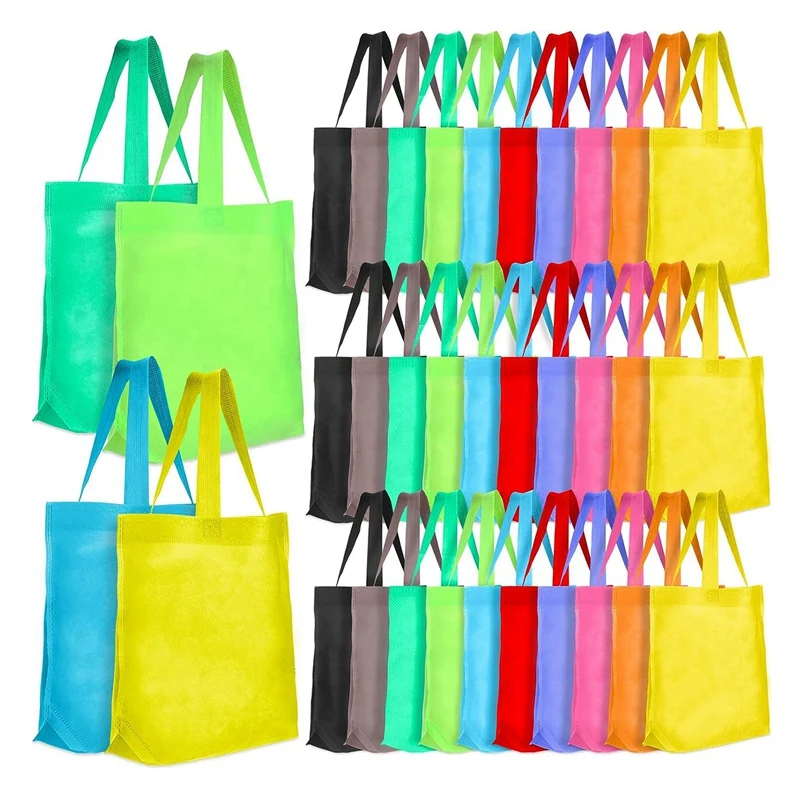 

50 Pieces Non Woven Reusable Bags Multi Color Tote Gift Bags Colored Blank Tote Bags Bulk Fabric Grocery Bags Easy To Use