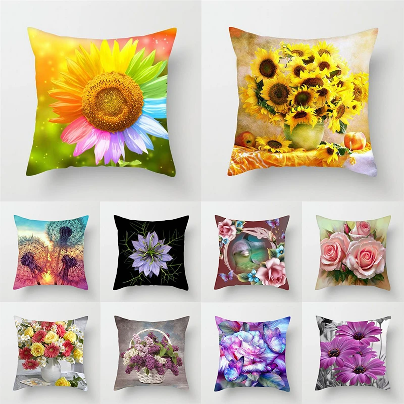 

2022 Dolphin Sunshine Color Sunflower Print Pillowcase Rose Pillowcase Car Home Living Room Window Waist Cover Home Decor 45X45