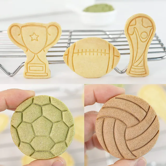 8Pcs Sport Ball and Trophy Shape Cookie Stamps with Plunger Cutters Set Football Volleyball Soccer Basketball Biscuit Cutter 5