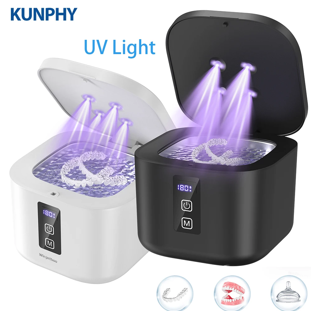 KUNPHY Dental Ultrasonic Retainer Cleaner Machine with UV Light Digital Timer for Denture Mouth Guard Aligner Night Guard 300ML 1