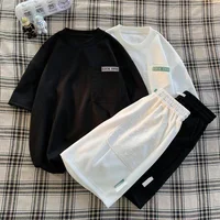 2024 Summer New Men's Hong Kong Style Leisure Fashion Set Thin Loose Breathable Short Sleeve Shorts Sports Set Two Piece Set 2