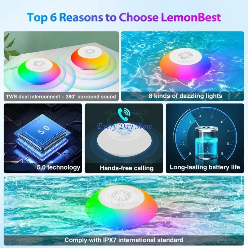 N3UB נטען נטען רמקולי בריכת LED IPX7 אטום למים צף תואם תואם למסיבות חוף בריכות שחייה