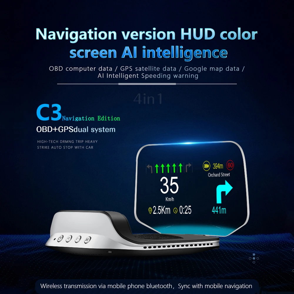 C3 HUD ڵ ׼   ÷ ׺̼ GPS obd2 ӵ ڵ  Hud
