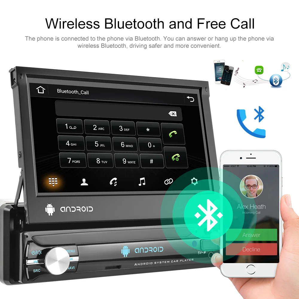 OiLiehu 1 Din Universal Car Radio CarPlay GPS Navigation Android Auto 7" Retractable Screen Android 10 Multimedia Player