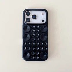 Solid Color Matte Soft Silicone Suction Cup Phone Case with Surface Grip - iPhone 15 (Black)
